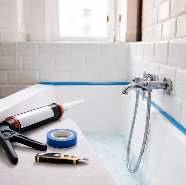 cracked caulk seam along white bathtub edge