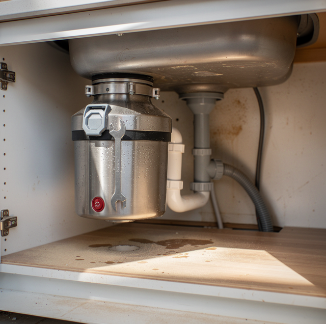 sealed garbage disposal unit mounted under kitchen sink