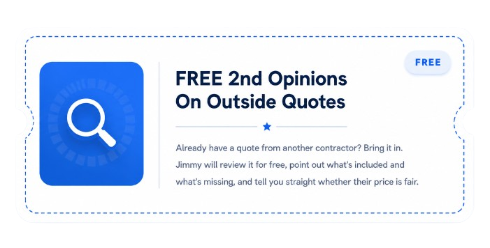 Promotion for free second opinions on outside quotes from contractors, featuring a magnifying glass icon.