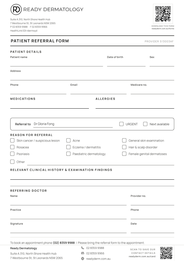 Ready Dermatology Referral Form Image