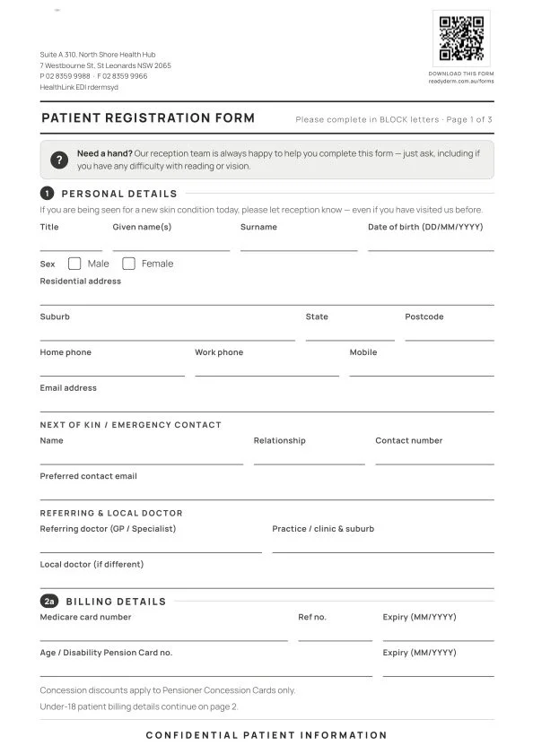 A printable patient registration form
