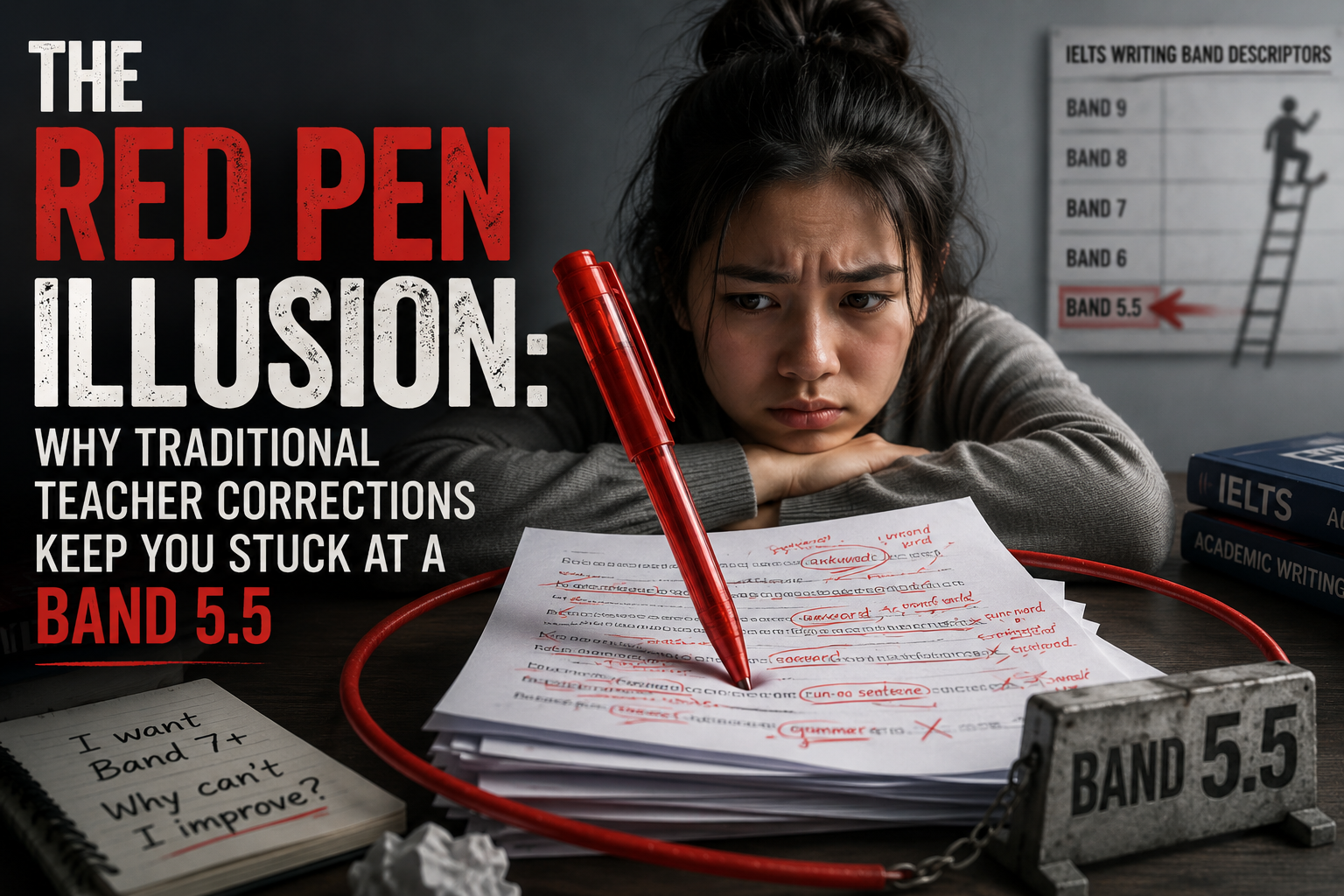 The Red Pen Illusion: Why Traditional Teacher Corrections Keep You Stuck at a Band 5.5