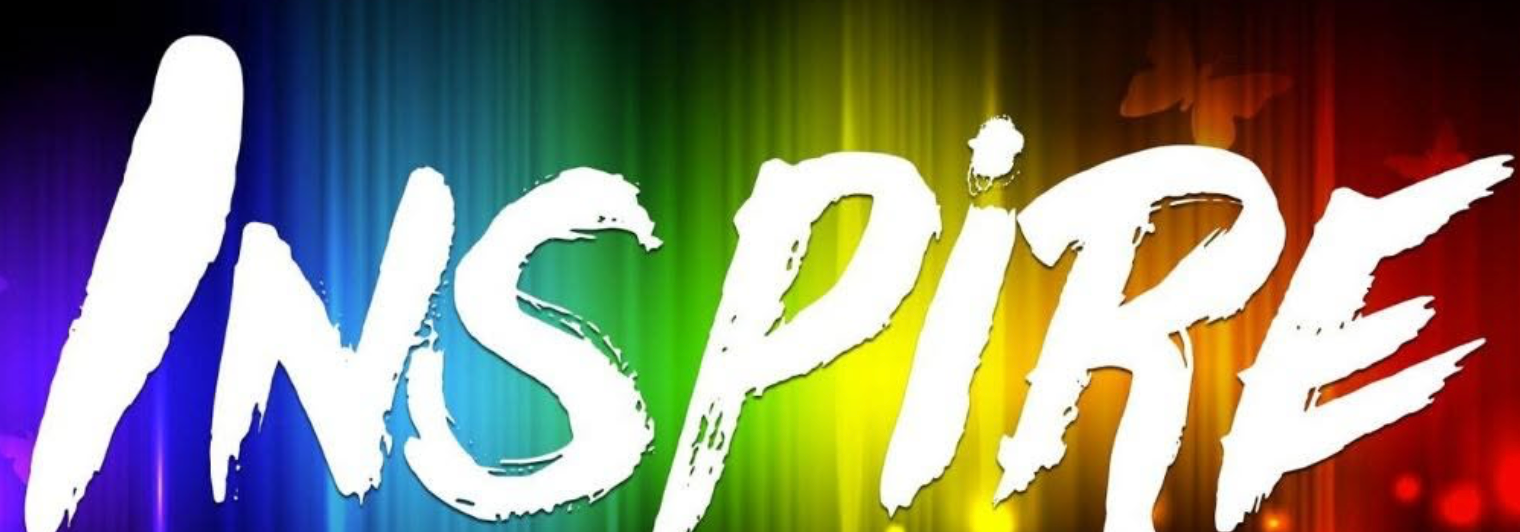 Colorful background with the word INSPIRED in bold, white, distressed font.