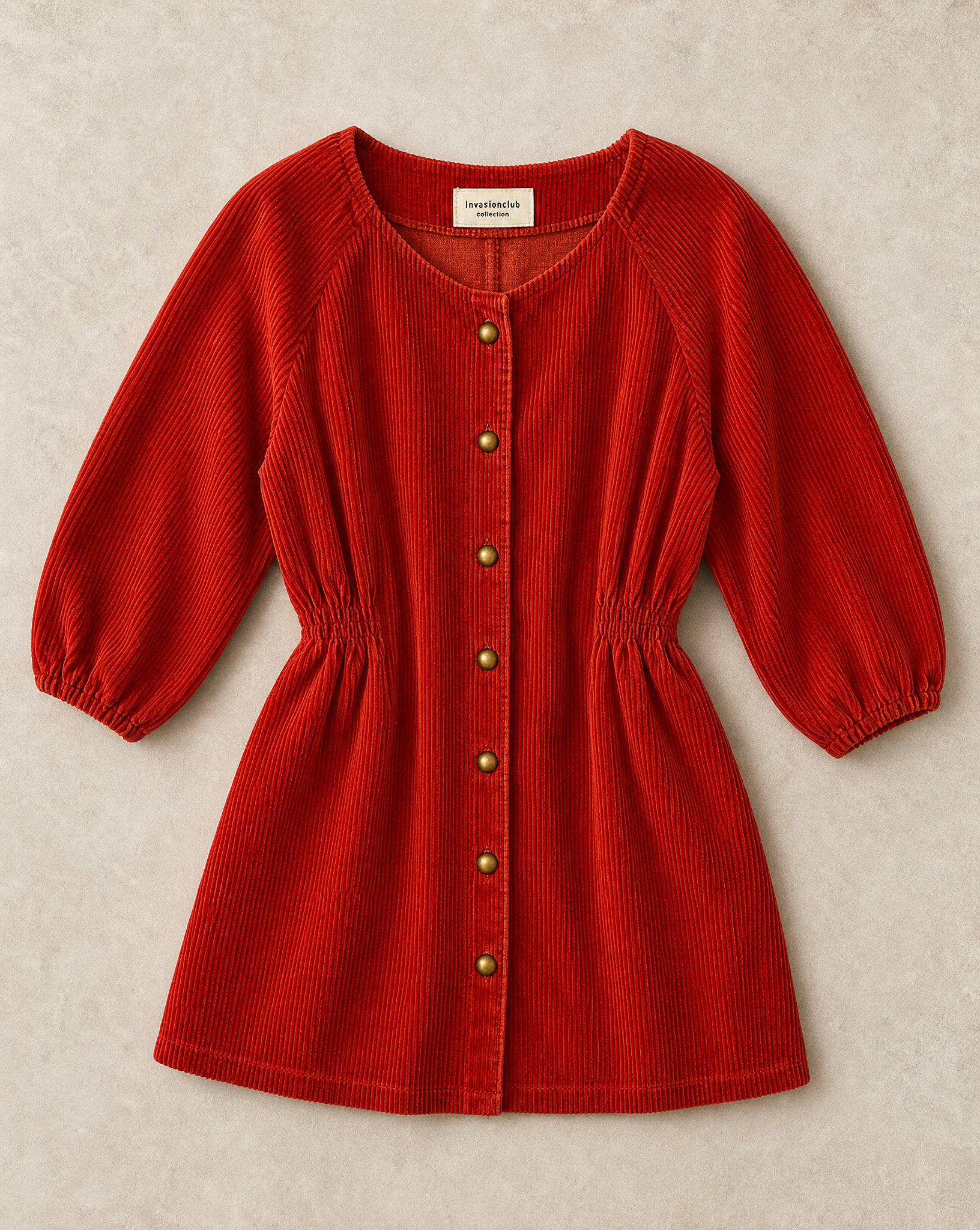 Generated with Kive.ai - Red corduroy dress Make a flat lay make sure the label is correct.png