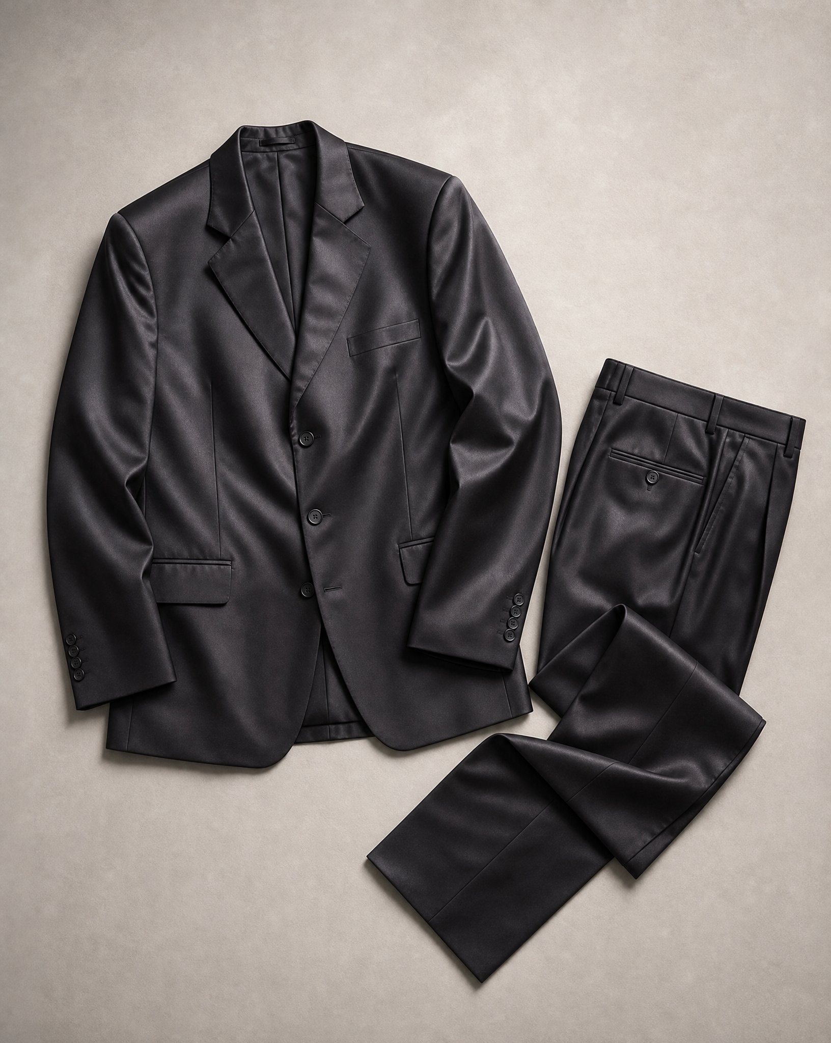 Generated with Kive.ai - Black leather suit It is not leather it is Silk make a flat Lay.png