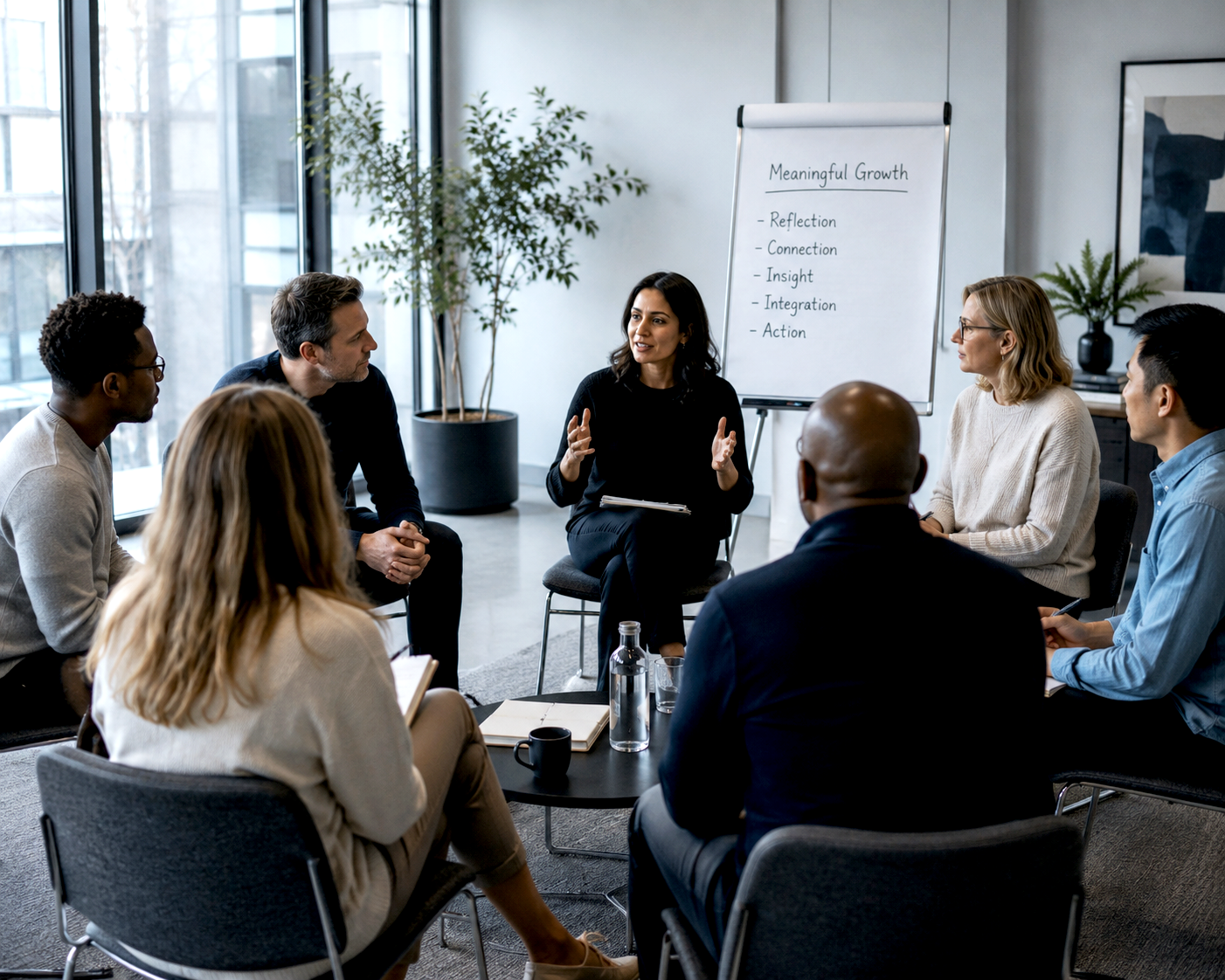 Participants taking part in a guided personal development workshop