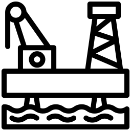 Flaticon.com - En svart og hvit illustrasjon av en plattform, rigg, oil rigg, oljeplattform, subsea, kran, servicefartøy. Dimo
