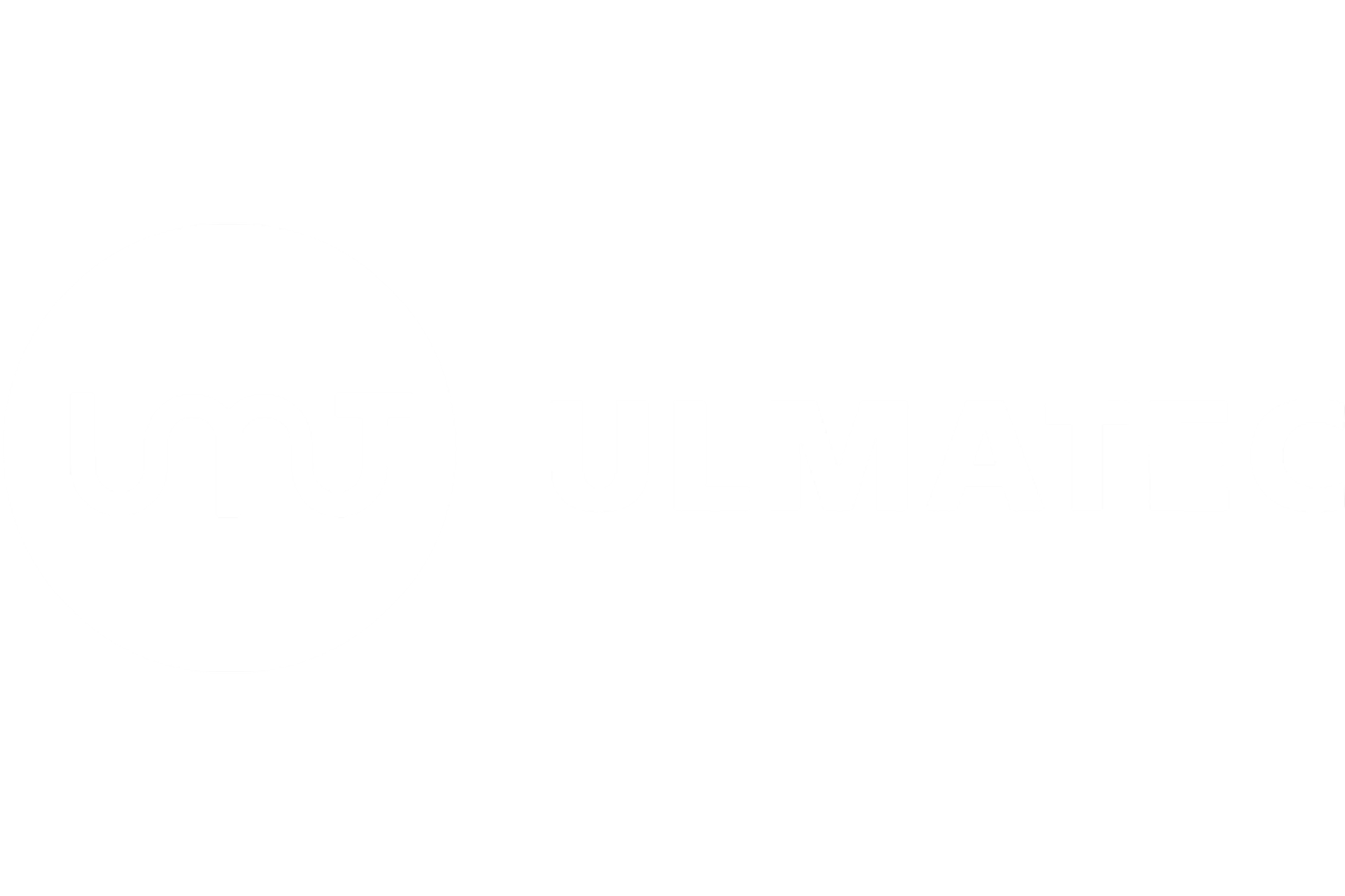 ULMATEC logo. Logo som viser et hvitt tomt sirkel-symbol med teksten "Ulmatec" delt opp i hvite bokstaver, på en svart bakgrunn.