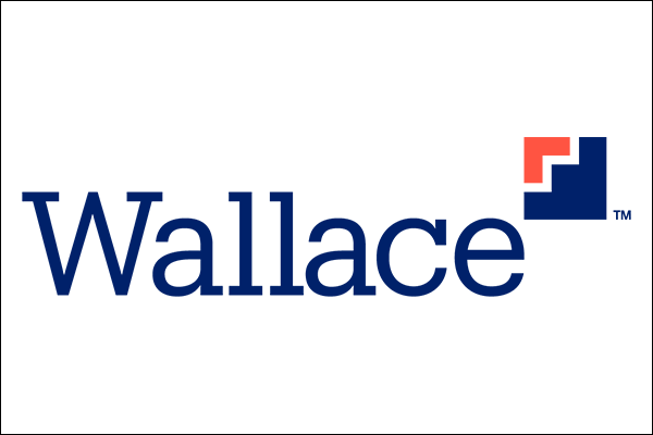 Wallace logo with stylized geometric shape in red and blue