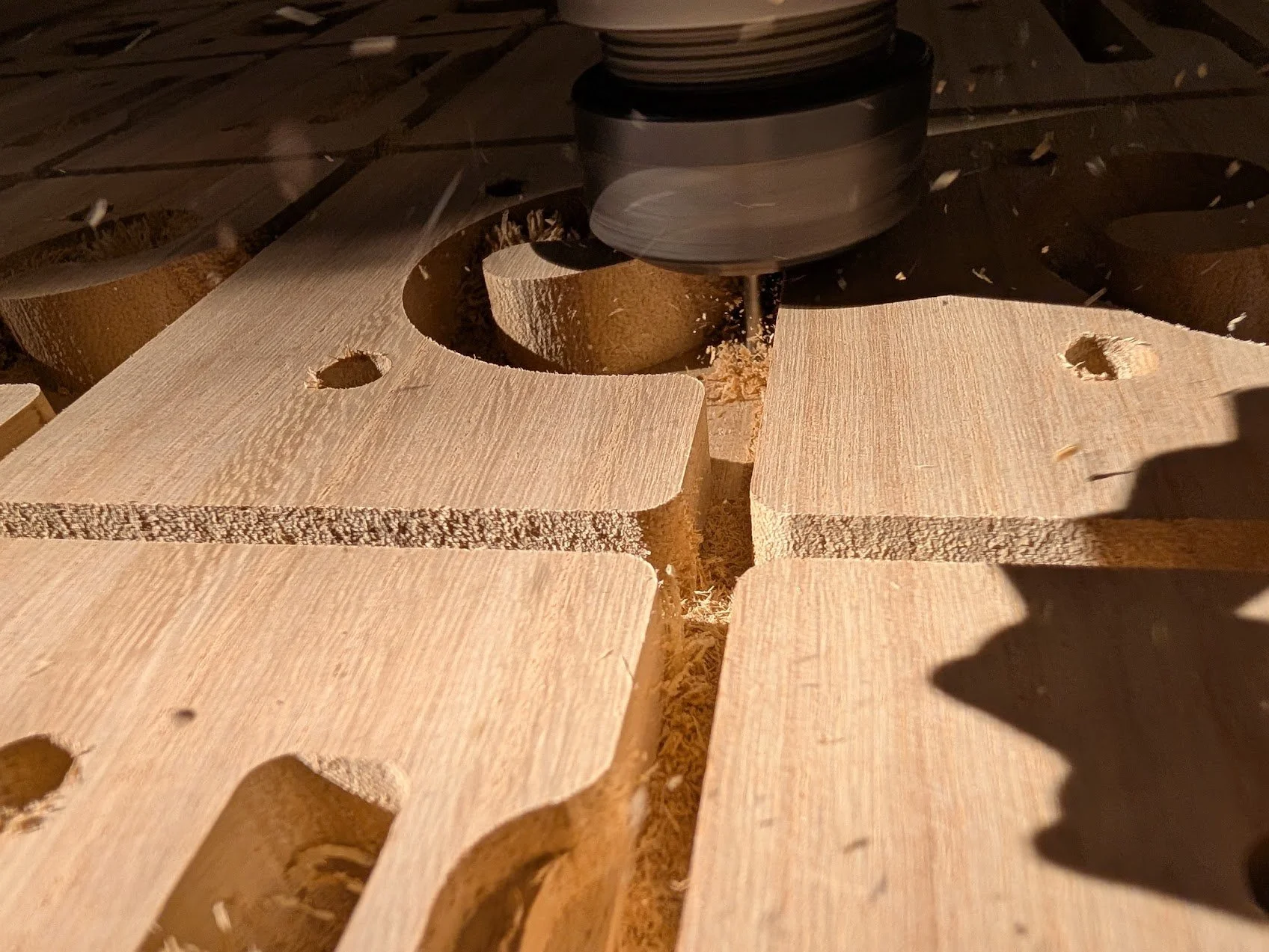 Our 24mm Paulownia Edge Glued Panel being CNC machined in house