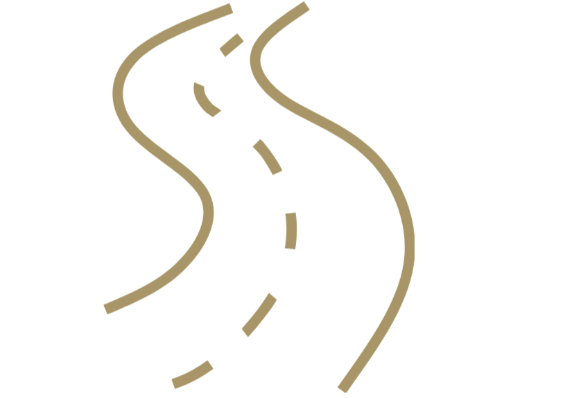 Stylized illustration of a winding road with dashed center lines.