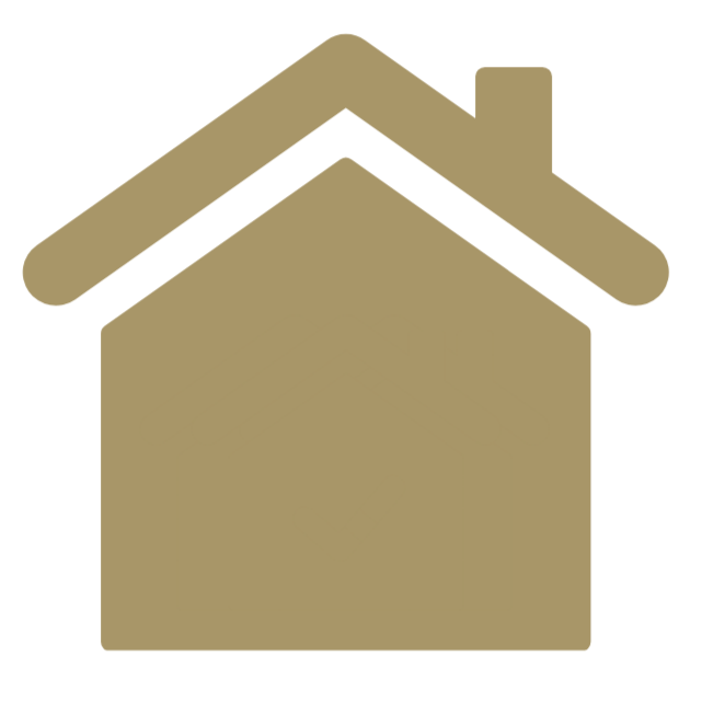 A simple, stylized icon of a house with a sloped roof and a chimney, rendered in tannish beige color.