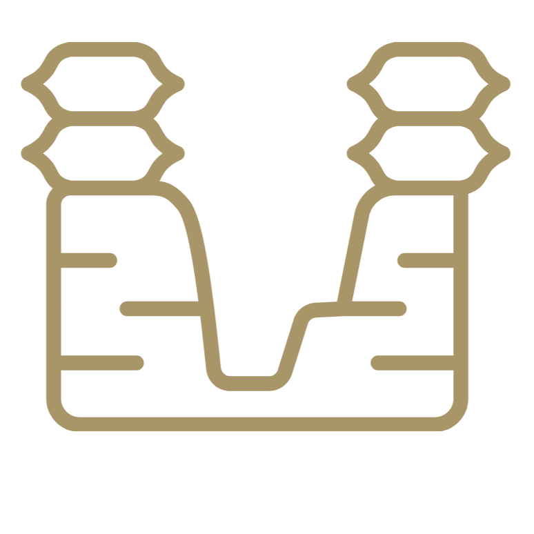 A line drawing of a fountain with two symmetrical water spouts and a central basin.