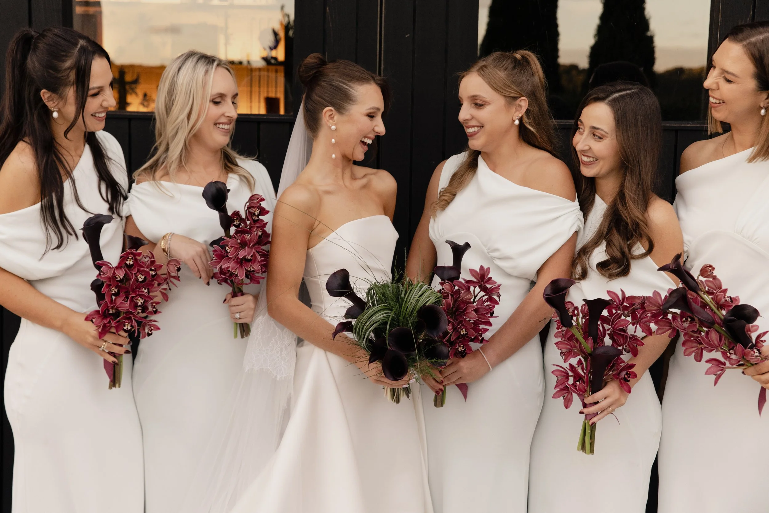 Bridal party with calla lilies and cymbidium orchids