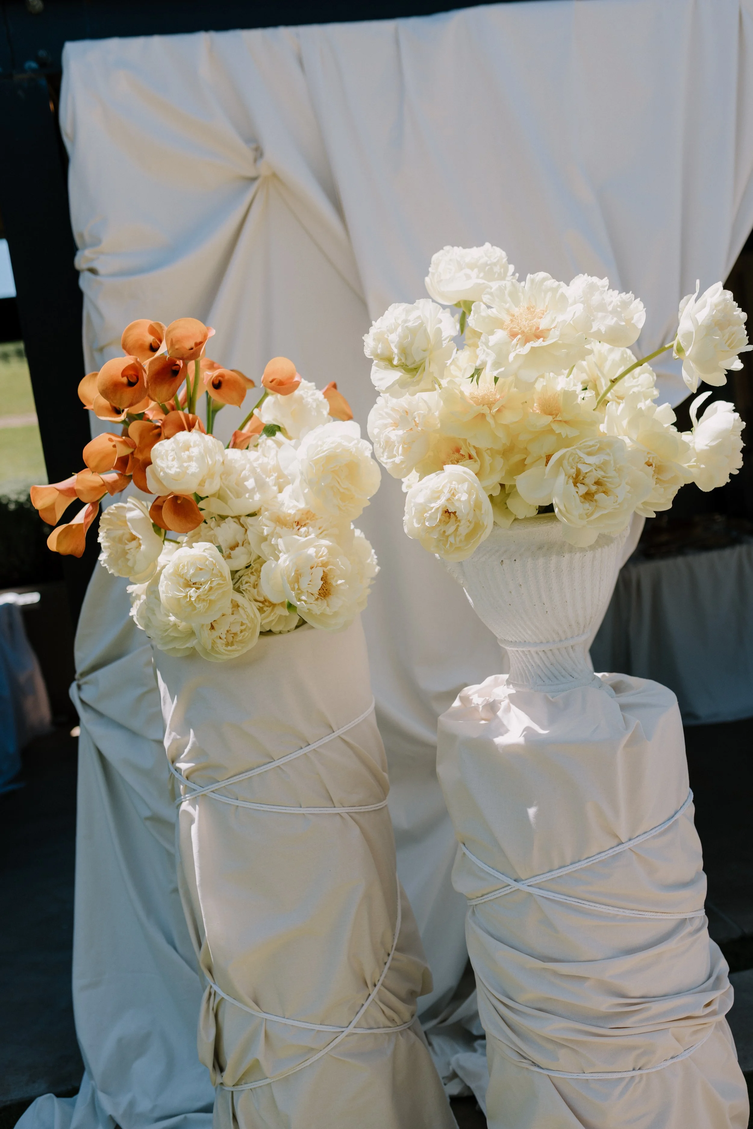 Gucci bridal shoes, bridal flowers in white and green and earrings