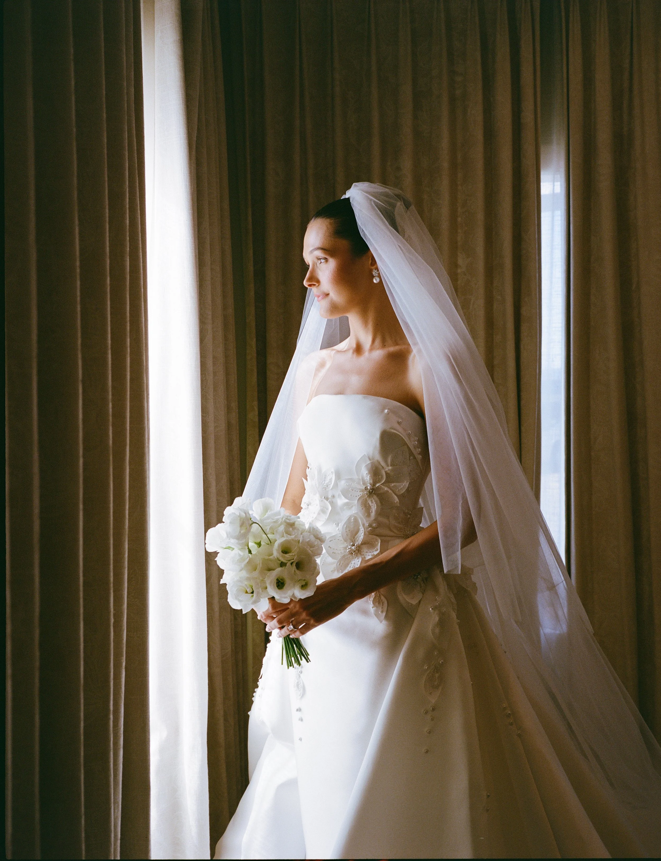 Bridal bouquet of all white lisianthus