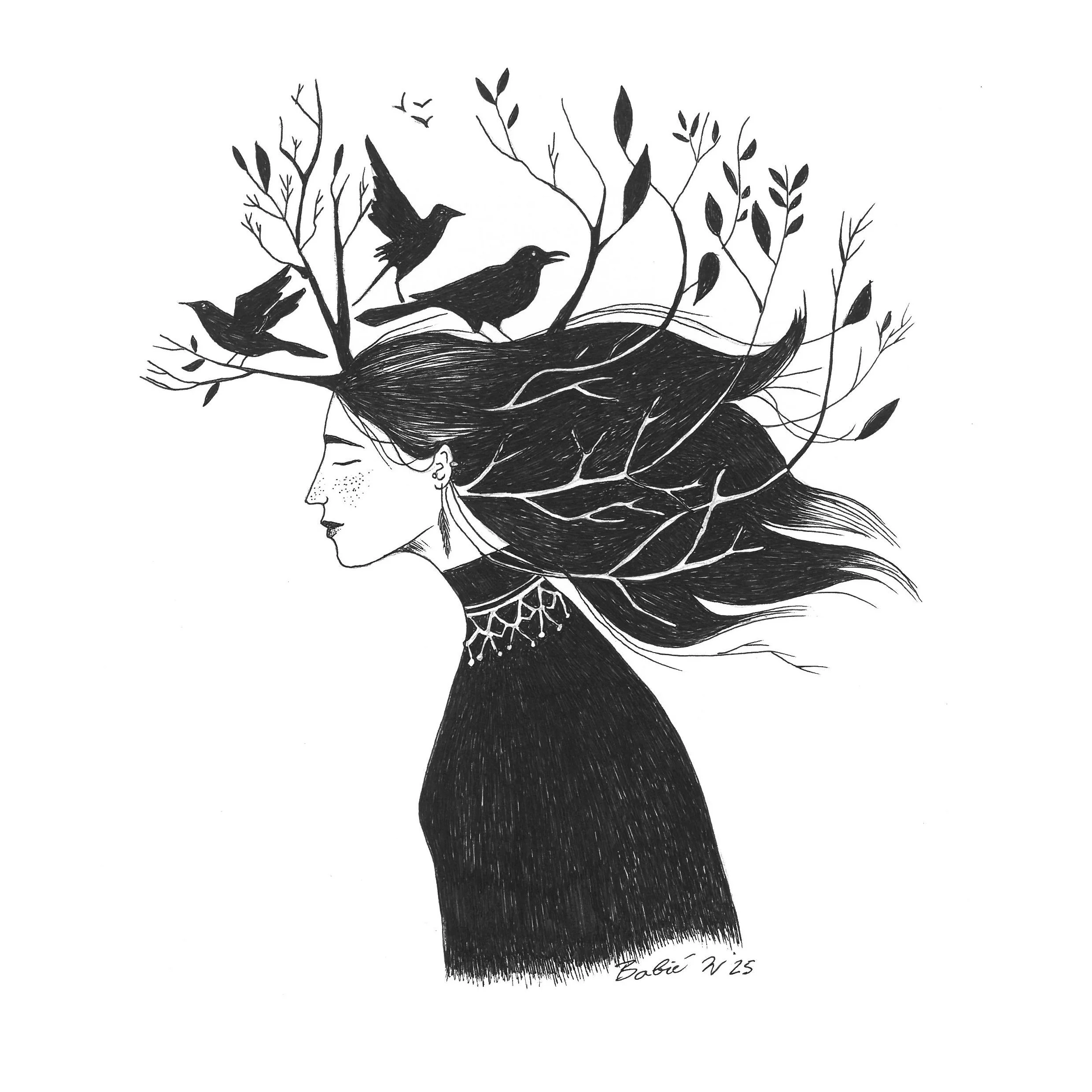 Prophetess of the wind 20 x 30 cm _Ink on paper