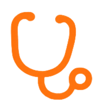 Grafische Darstellung eines orangefarbenen Stethoskops auf schwarzem Hintergrund.