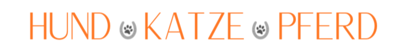 Text mit den Worten Hund, Katze und Pferd, getrennt durch Paw-Prints, in orange Schrift auf weißem Hintergrund.