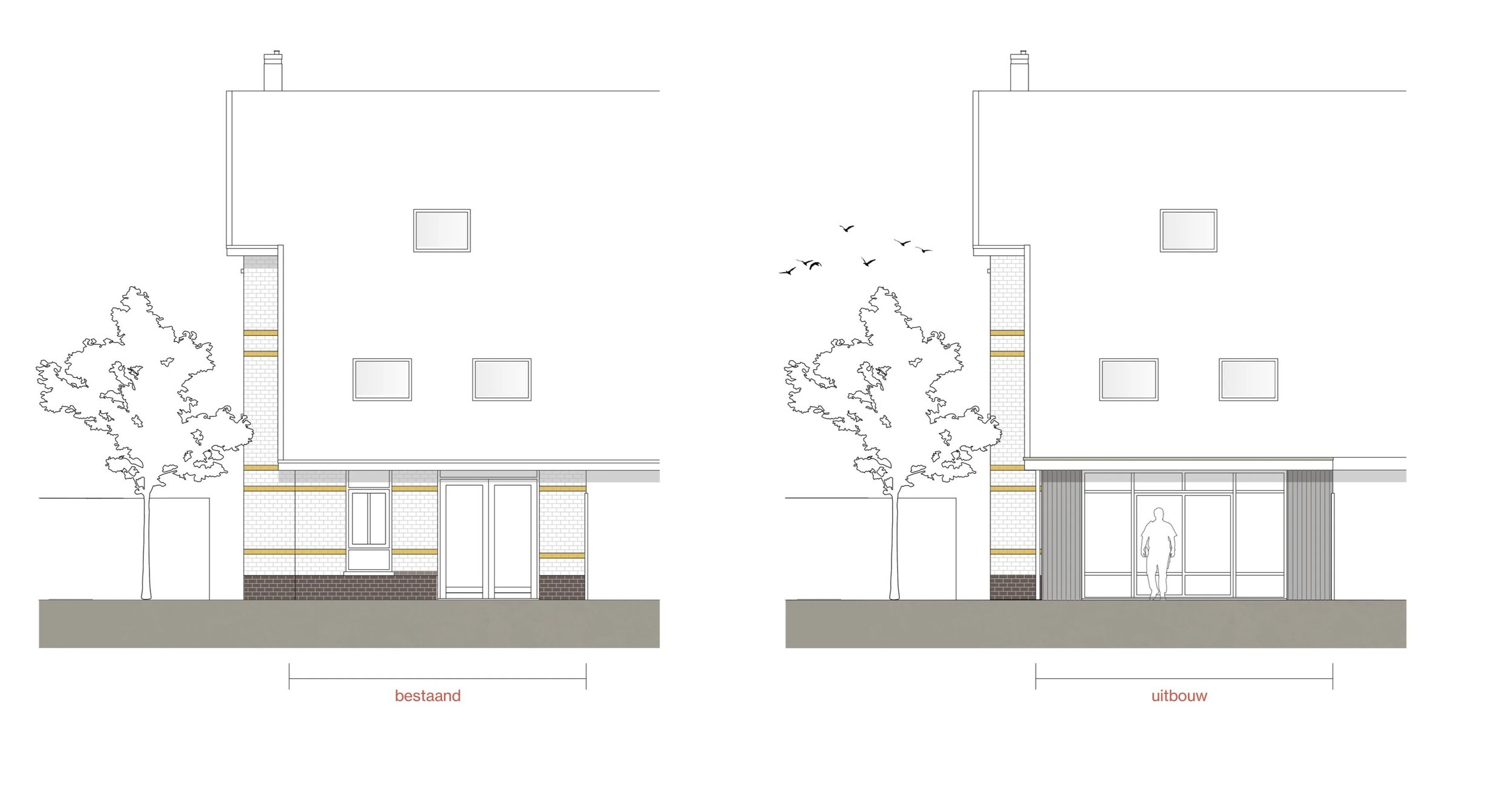 Tekening uitbouwwoning