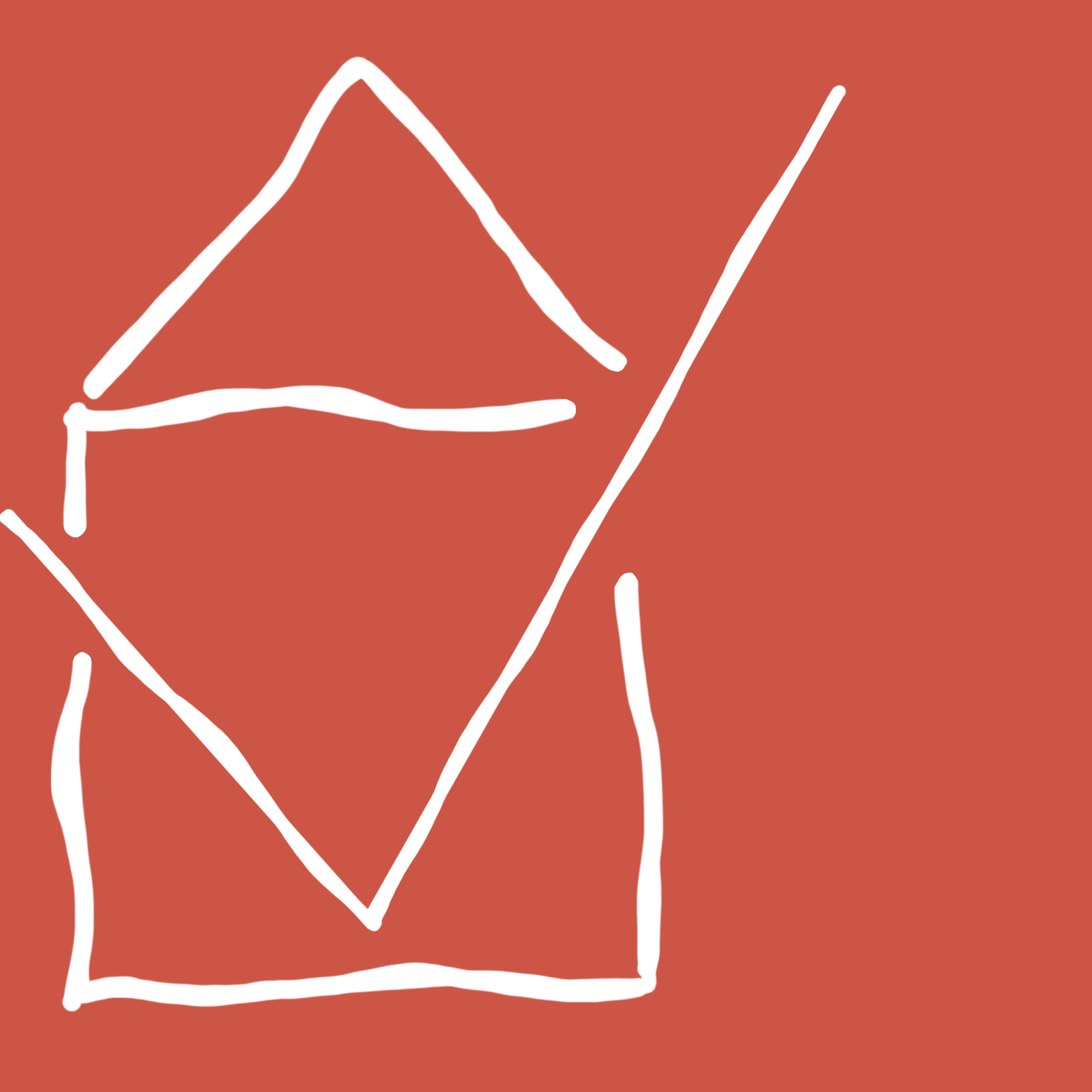 Abstracte tekening met witte lijnen op een roodbruine achtergrond.