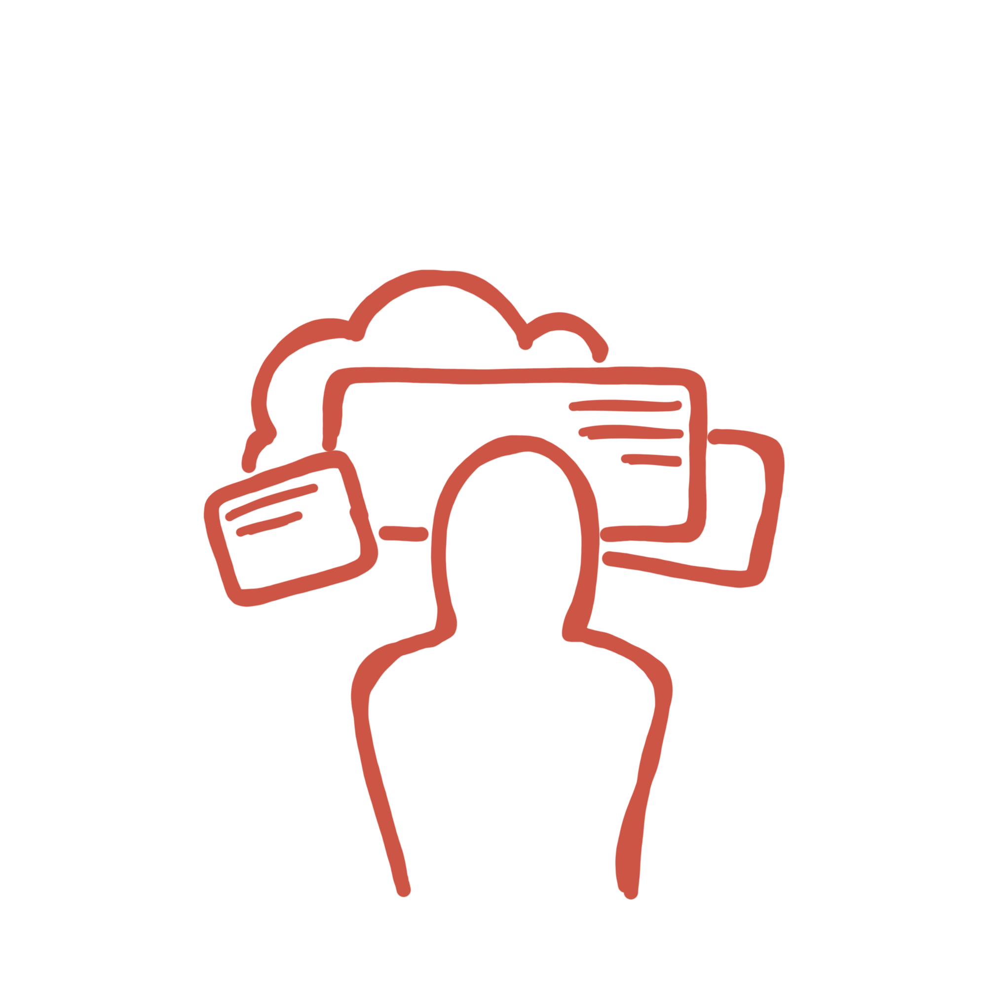 Een eenvoudige lijntekening van een camera in bruin, met lichte details.