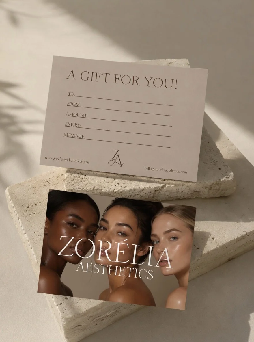 Zorélia Aesthetics elegant gift vouchers.