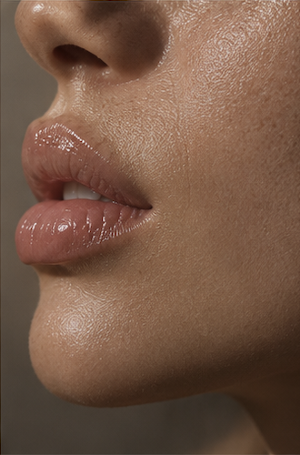 Close-up of a woman's lips and lower face for side profile balancing cosmetic treatments at Zorélia Aesthetics Perth.