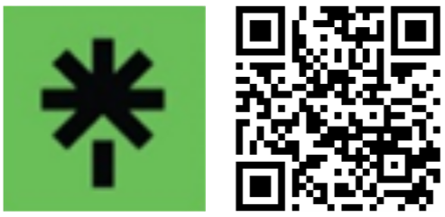 Code QR su sfondo verde con simbolo asterisco nero