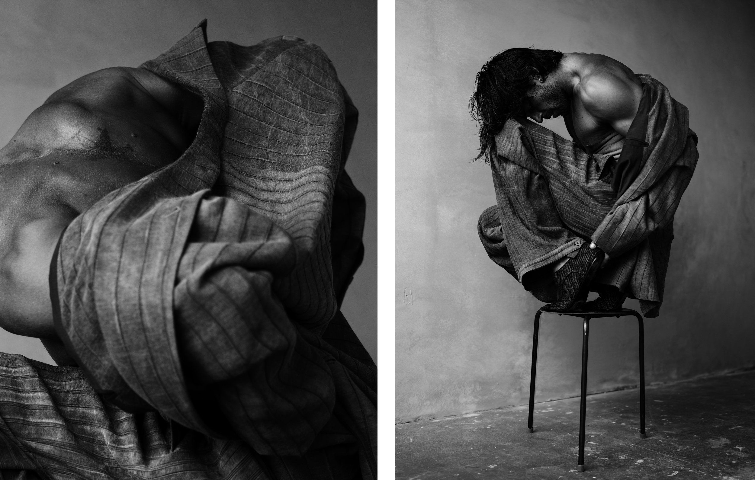 Editorial portrait of Sam Salter in Armani by Chris Mann London