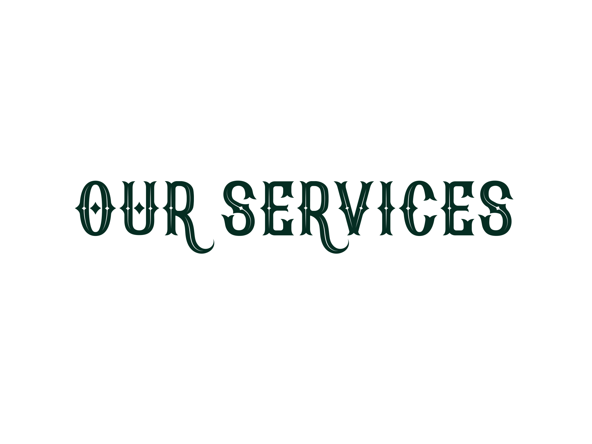 Black background with dark green text that says "Our Services" in a decorative font.