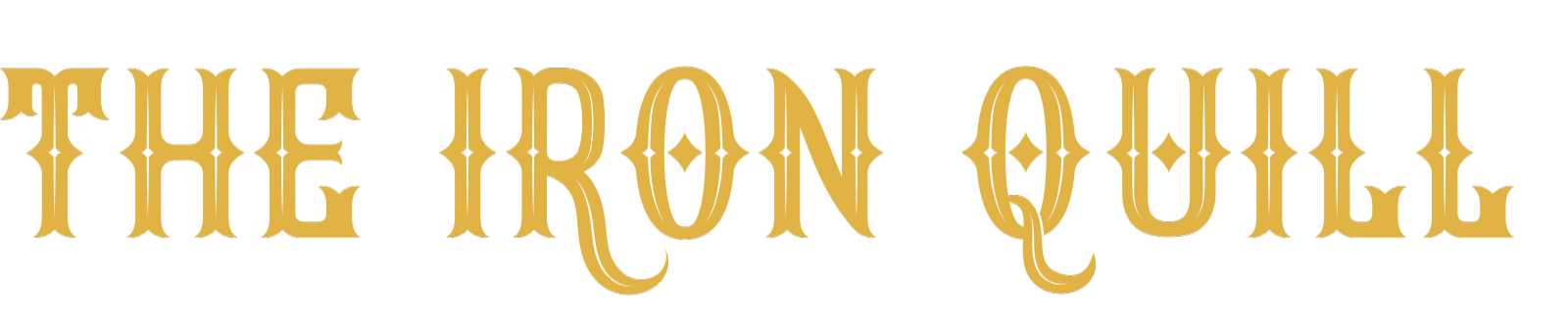 The words "THE IRON QUILL" in gold ornate Gothic-style font on a black background.