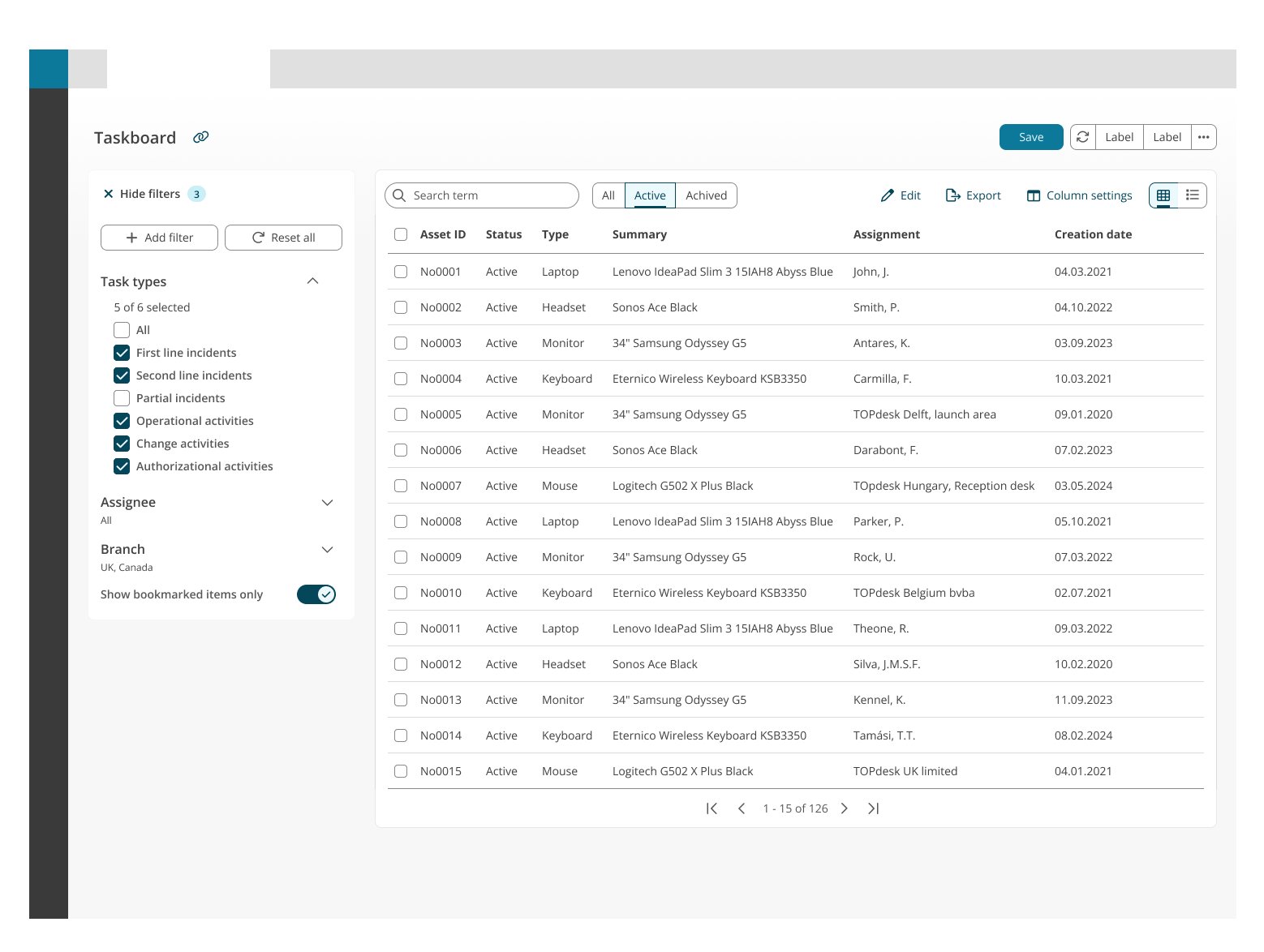 Showcase of on of the module the Taskboard using the advanced filtering