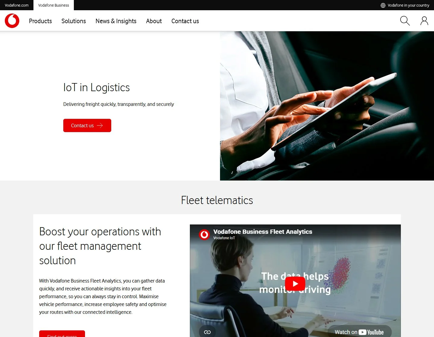 Vodafone Logistics page screenshot