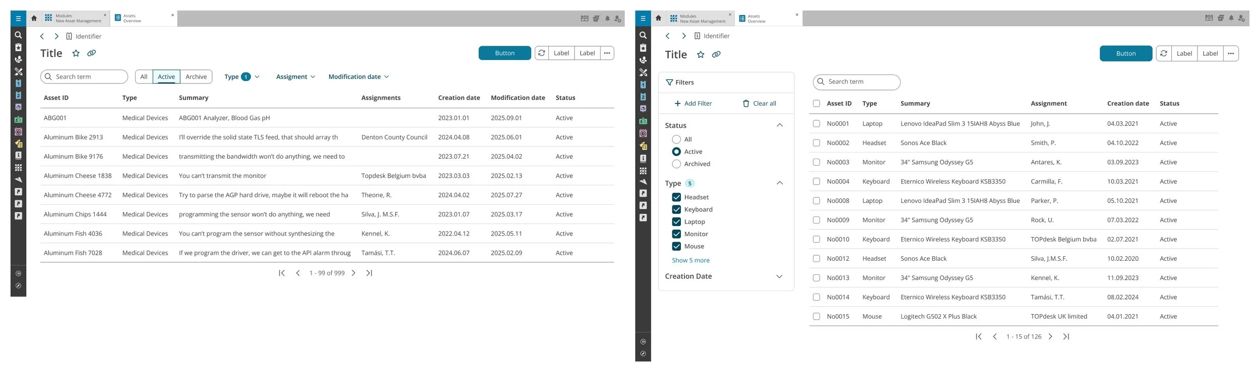 New version of filtering now separated by position, simple on top, advanced to the side of content