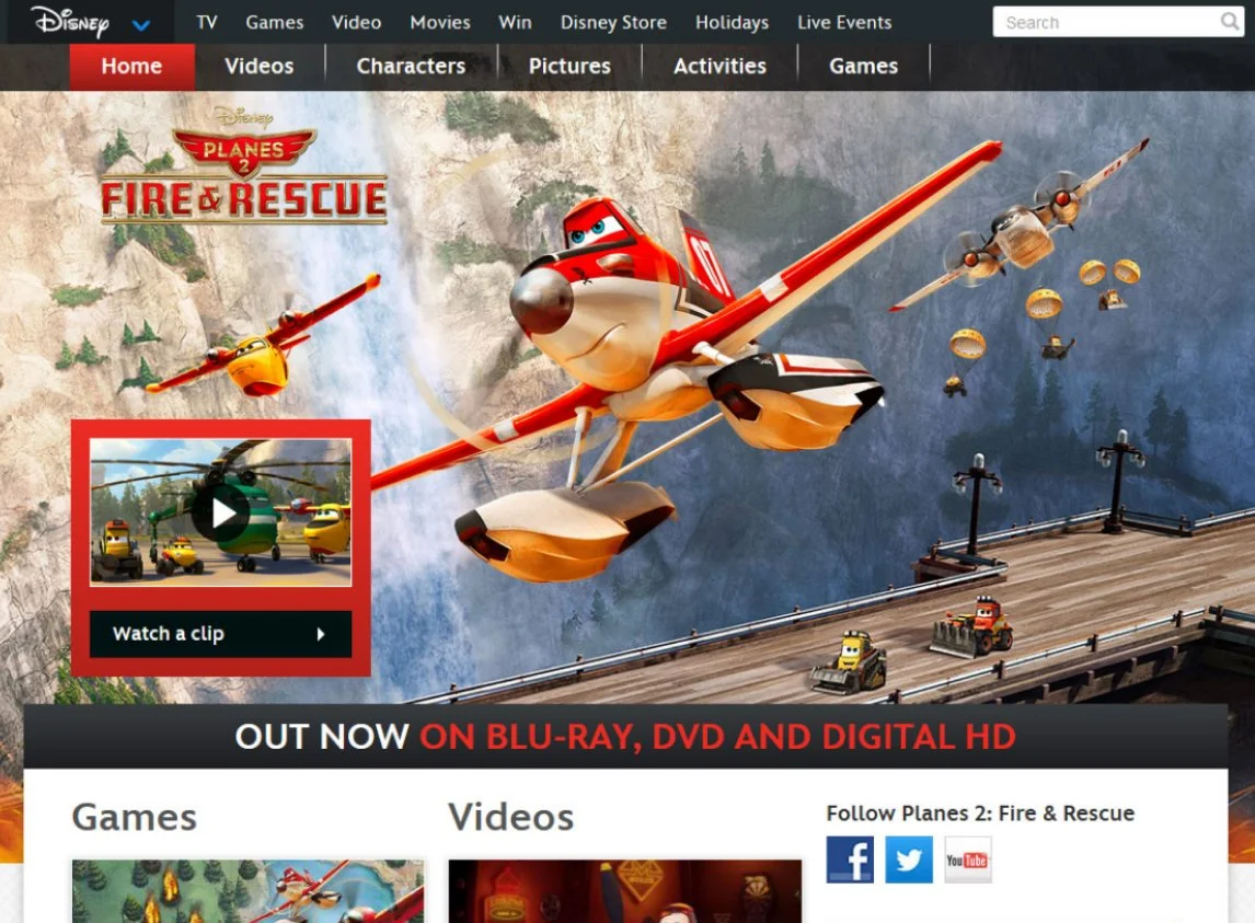 Showcase one of the old disney website I worked on featured the Planes 2 animated movie