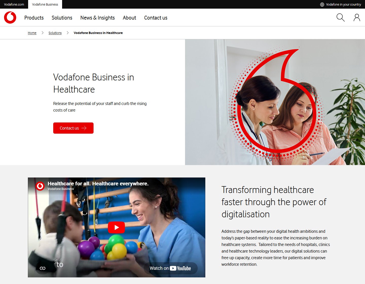 Vodafone Healthcare page screenshot