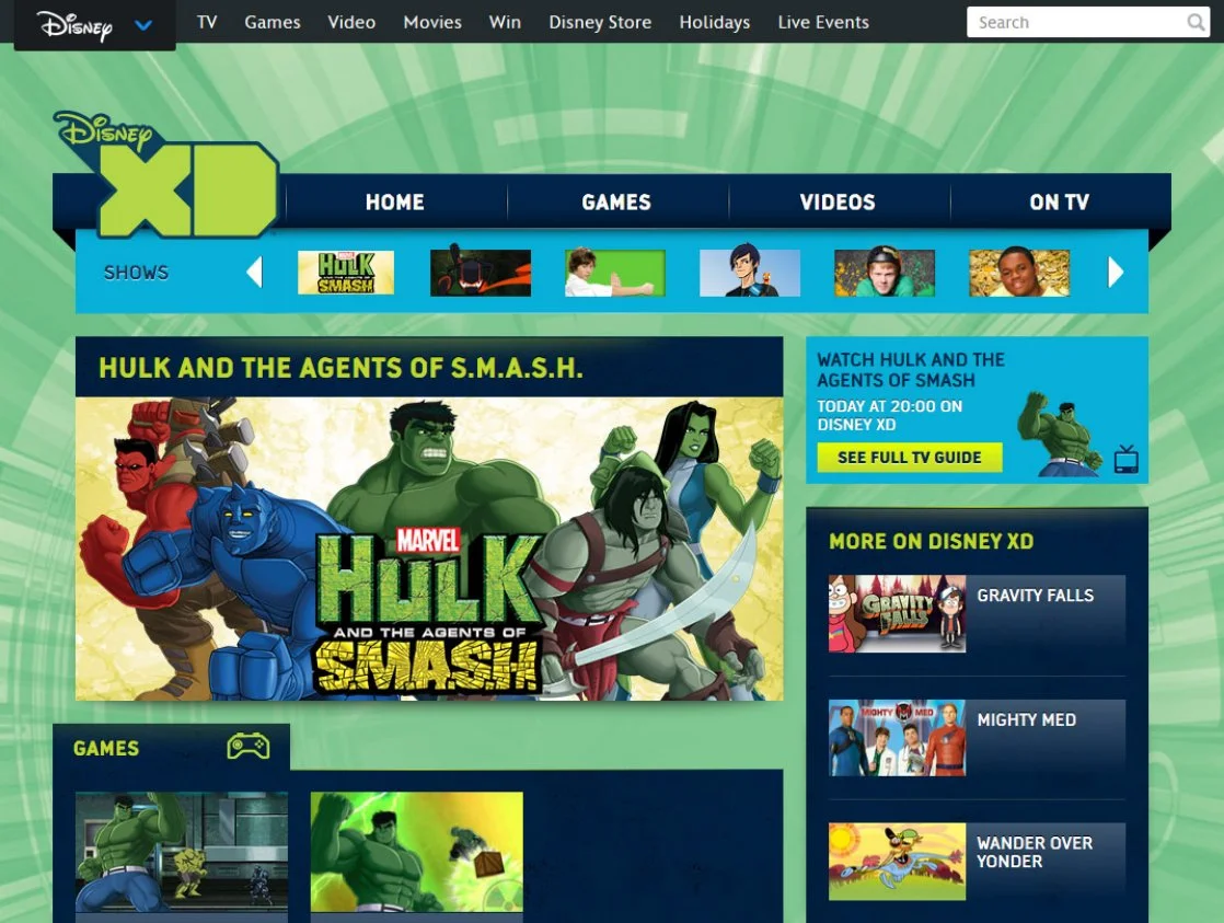 Showcase one of the old disney XD website I worked on featured the Hulk animated series