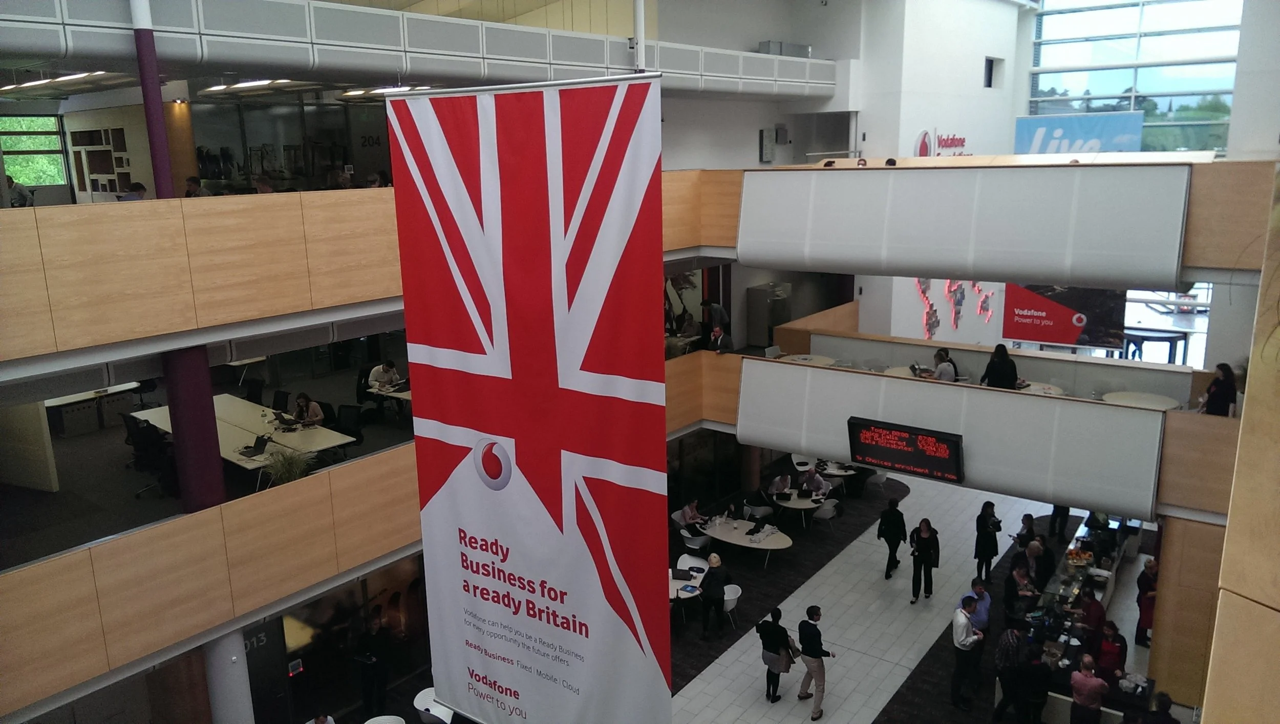 Inside photo of the Vodafone campus, Newbury, UK