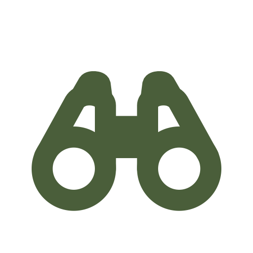 Black silhouette of binoculars with green highlights.