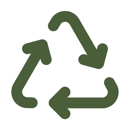 Green recycling symbol with three arrows forming a triangle.