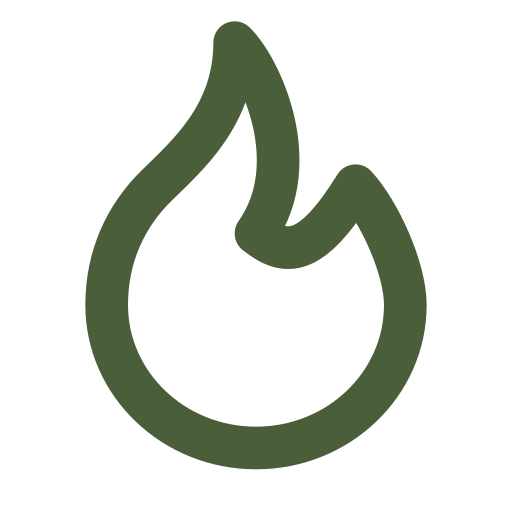 Green flame icon on black background.
