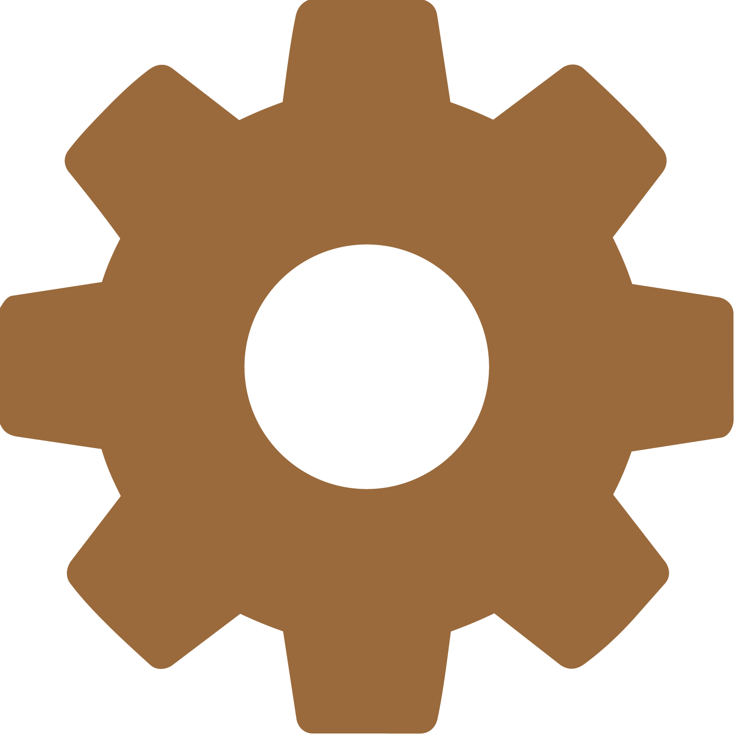 Illustration of a brown gear or cogwheel with a black center.