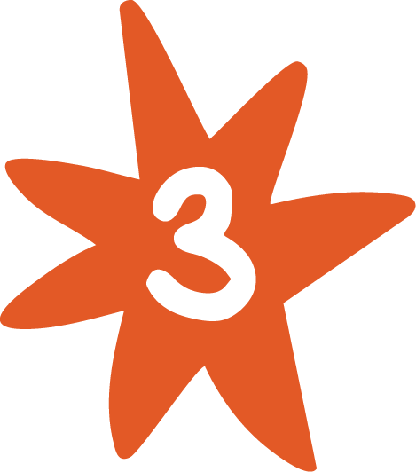 Une étoile orange avec un chiffre blanc 3 au centre.