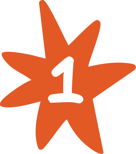 Une étoile orange avec un chiffre blanc '1' au centre.