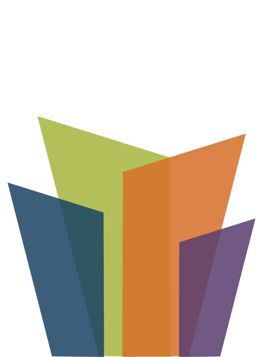 Colorful abstract 3D geometric shape with vertical and diagonal planes in blue, green, orange, and purple against a black background.