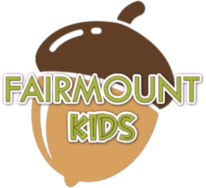 Logo for Fairmount Kids featuring a stylized coffee cup with a brown lid and a beige body, with the text 'FAIRMOUNT KIDS' overlaying it.