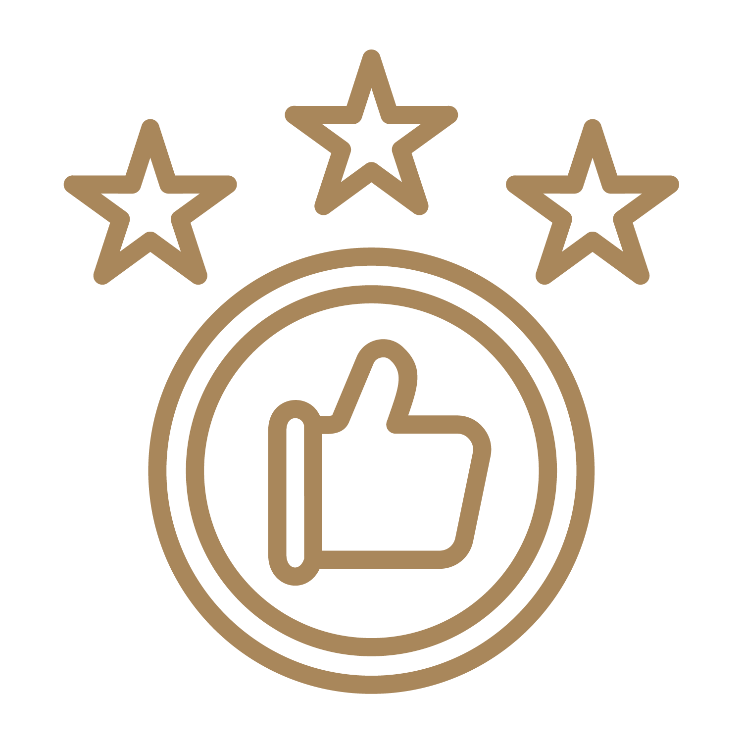 A graphic with a clock showing 12:00, three stars above, and a thumbs-up icon in the center.