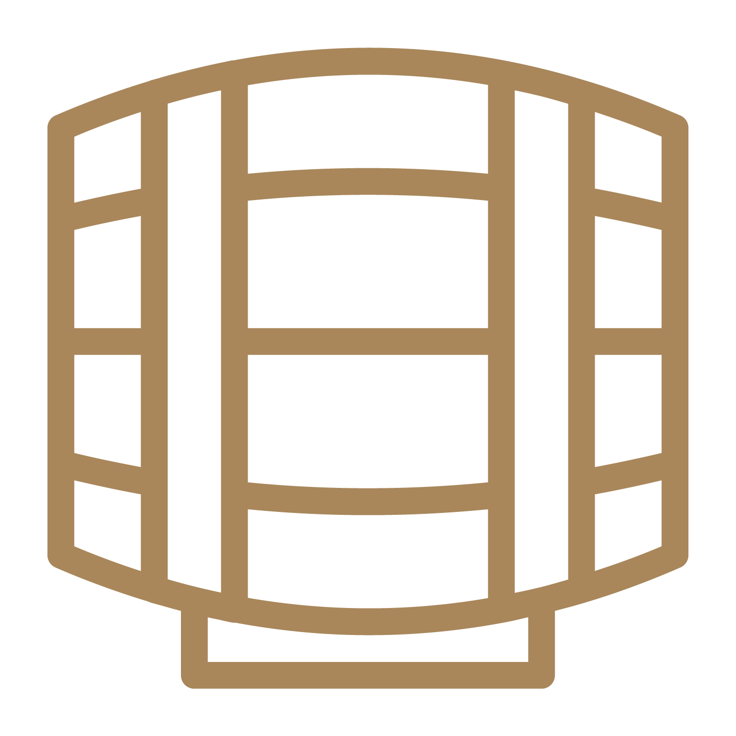 A brown 3D representation of a revolving sushi conveyor belt with empty spaces for dishes.