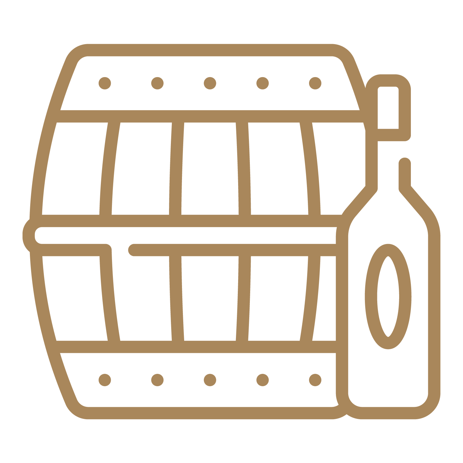 Outline drawing of a beer mug and a beer bottle.